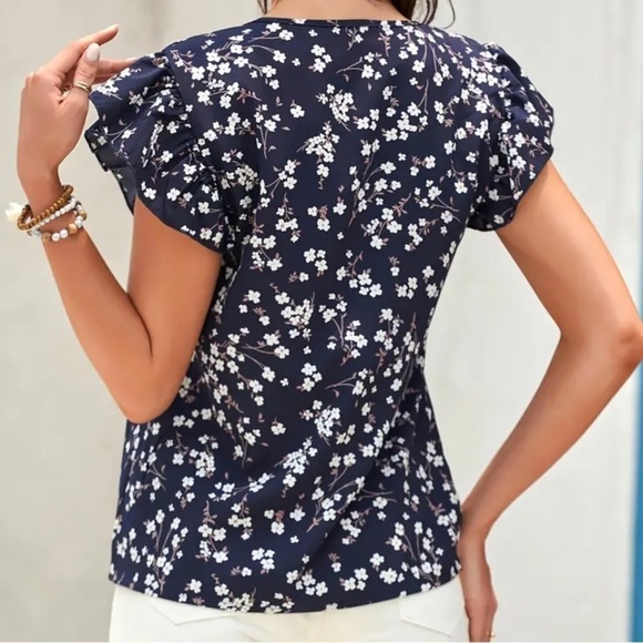 Dark Blue Floral Blouse - Picture 3 of 4